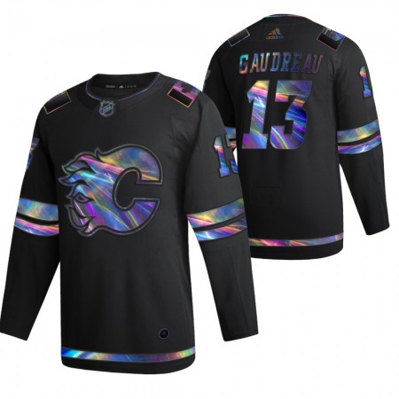 Calgary Flames Johnny Gaudreau 13 2021-22 Iriserend holografisch Zwart Authentic Shirt - Mannen